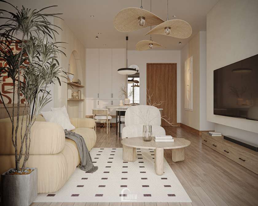 Thiết kế nội thất không gian phòng khách đơn giản tại căn hộ The Zurich 